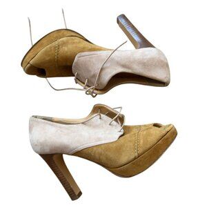 J.Crew Women's Odeon Leather Suede Peep toe platform heels laceup SZ: 6.5